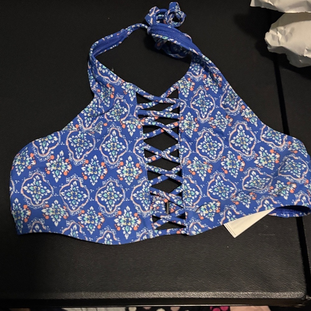 Source Unknown Blue Floral Bikini Top